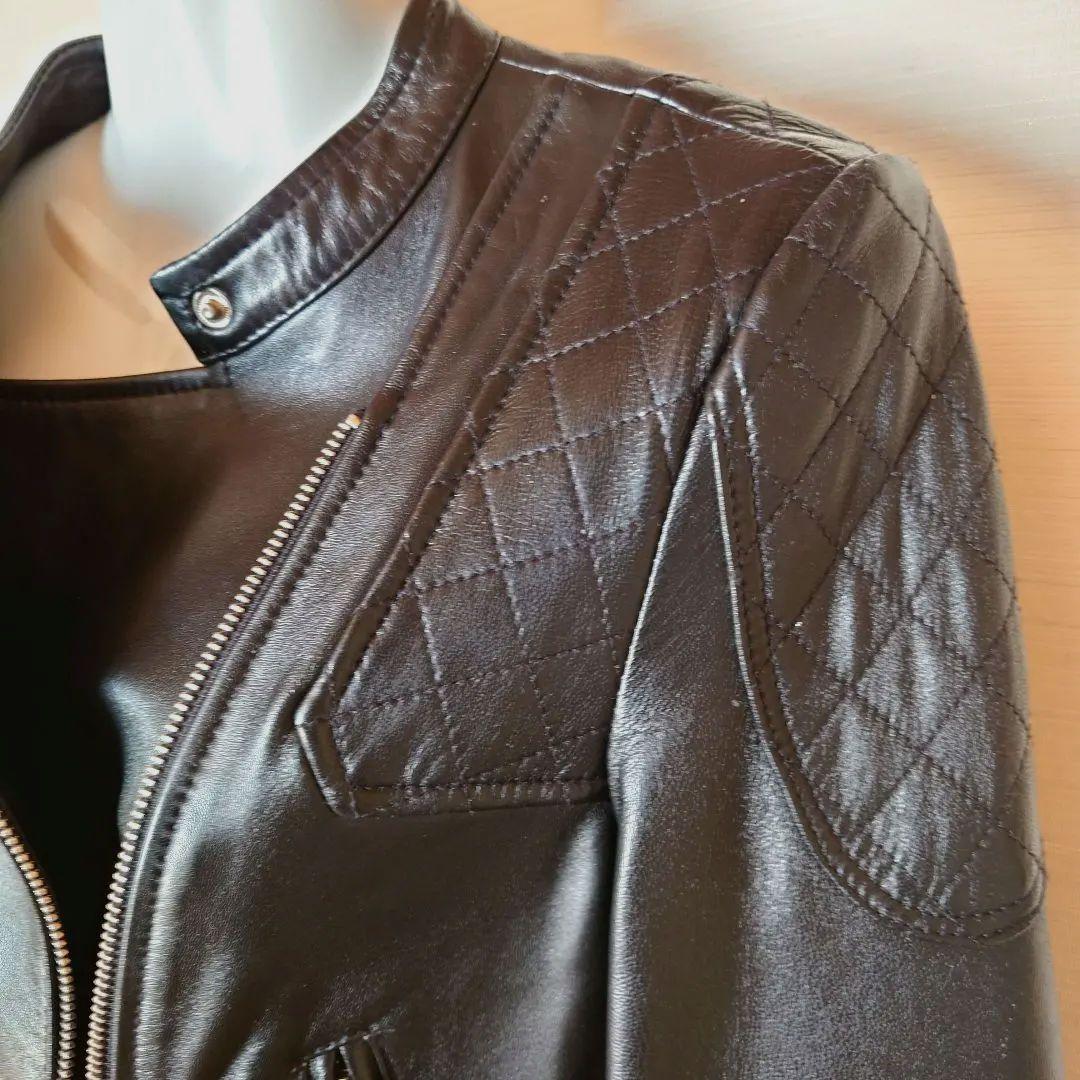 本革レザージャケット ダブルライダーズジャケット ラムレザー 黒 M