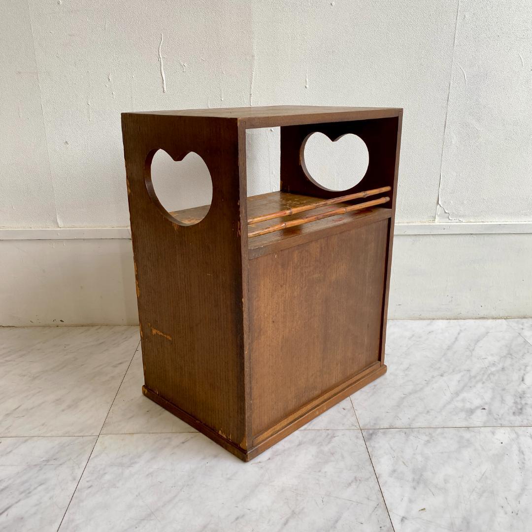 昭和レトロ 木製 飾り棚 小引き戸 竹絵 和風 キャビネット 花台 古道具