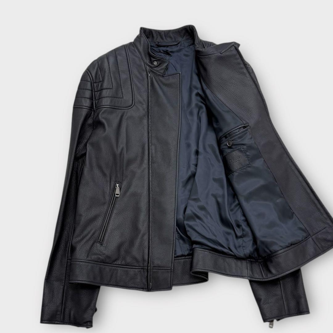 極美品 Brioni バイカーブルゾン レザージャケット 56サイズ ネイビー