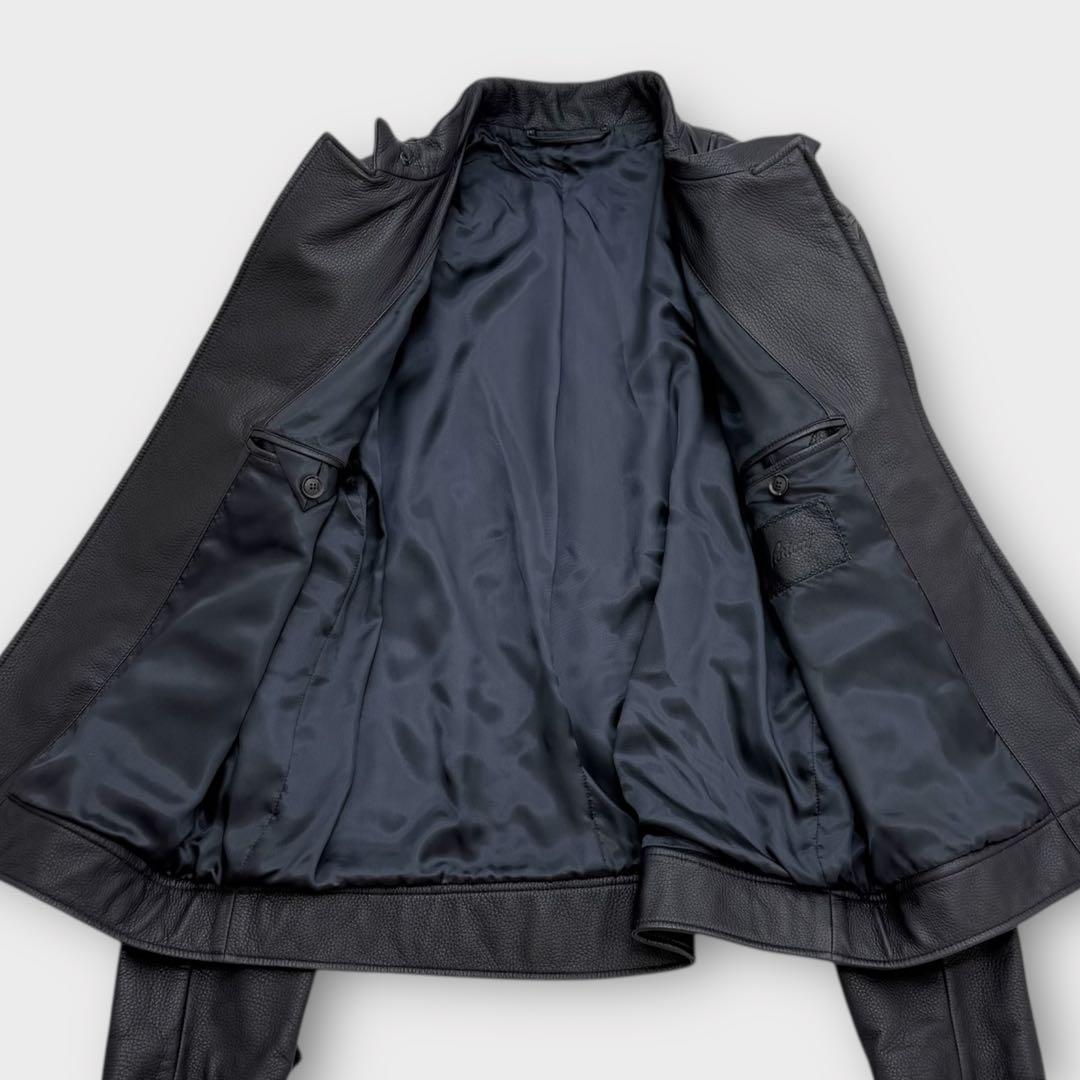 極美品 Brioni バイカーブルゾン レザージャケット 56サイズ ネイビー