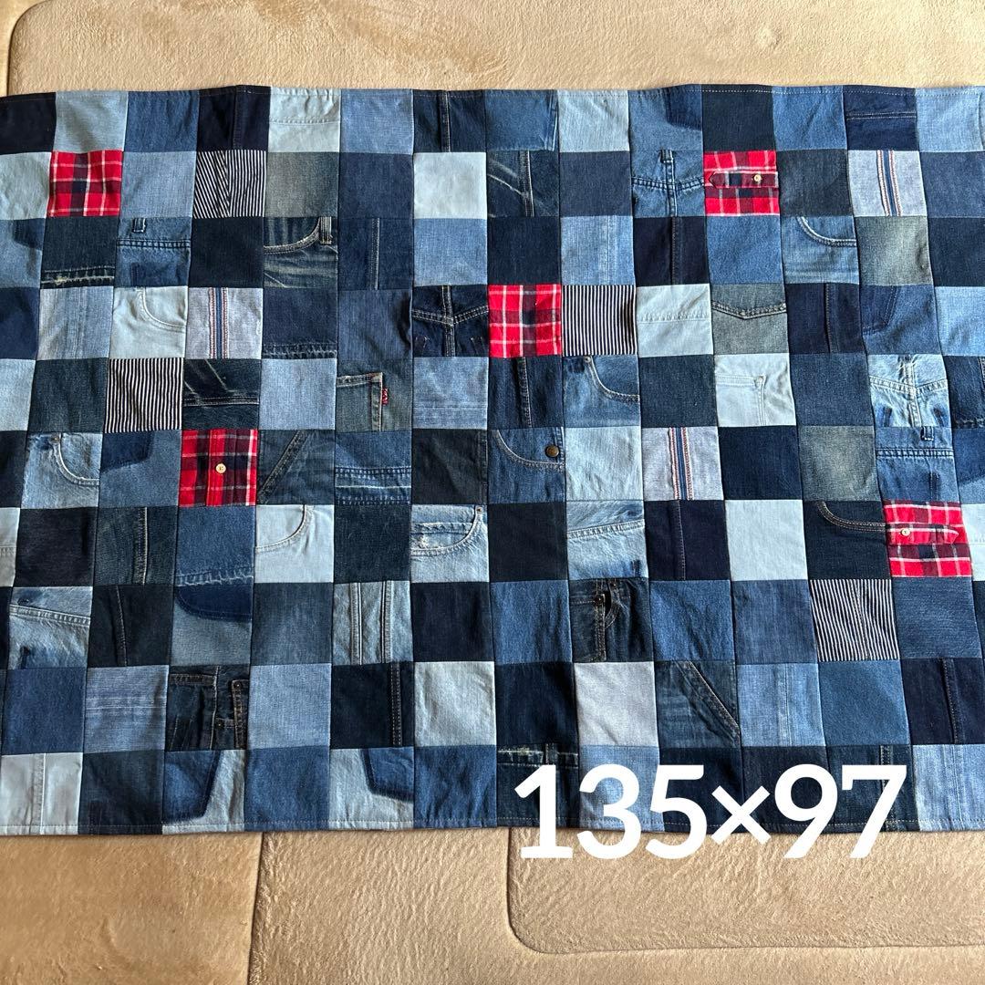 デニムリメイクブランケットマルチカバーラグ１点もの