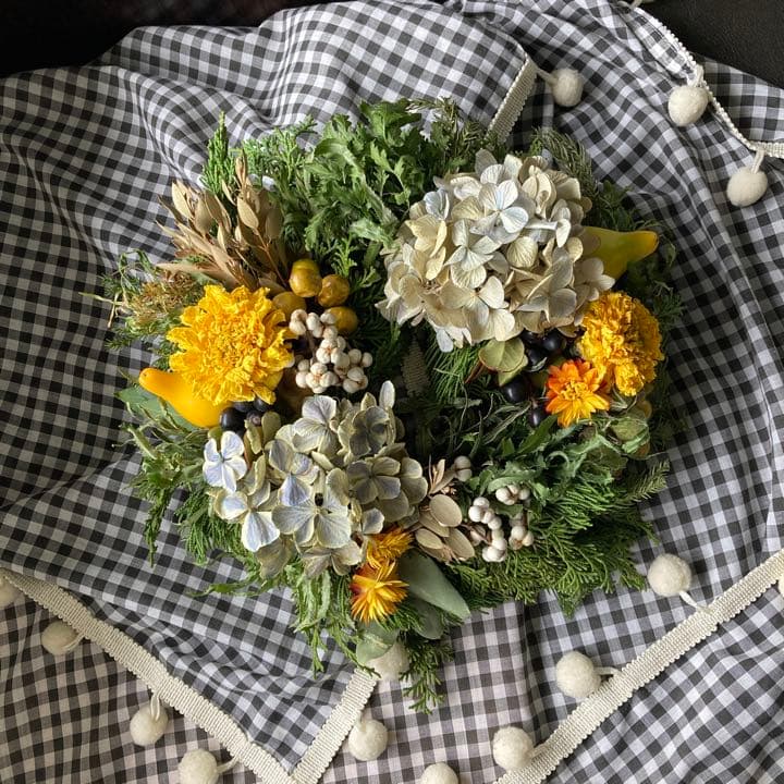 レモンイエロー　クリスマスリース　新春リース　グリーンリース　クリスマス