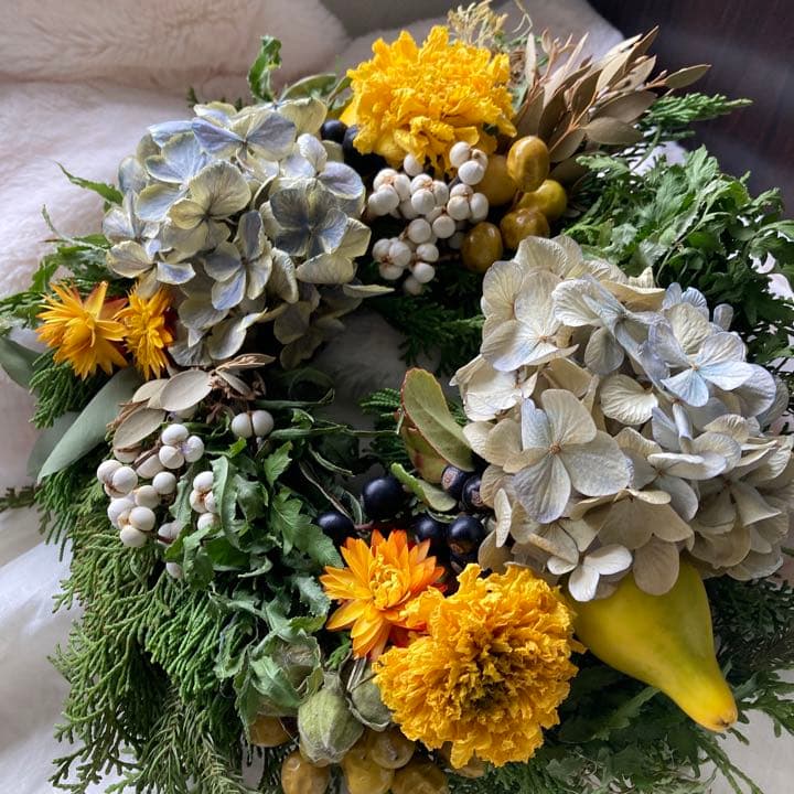 レモンイエロー　クリスマスリース　新春リース　グリーンリース　クリスマス