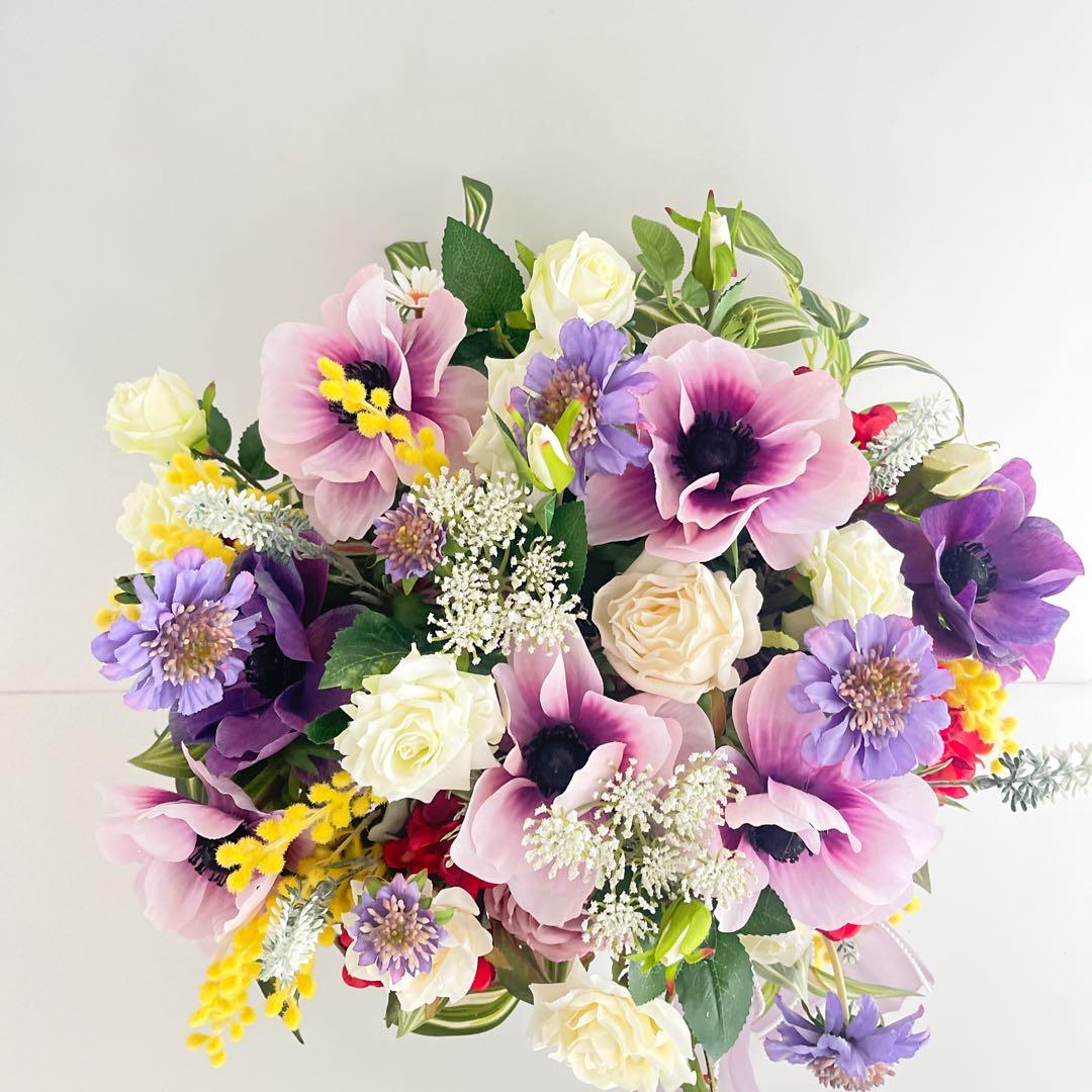 光触媒フラワー アネモネとミモザの春彩ボックスフラワー｜華やか春ギフト 春飾り