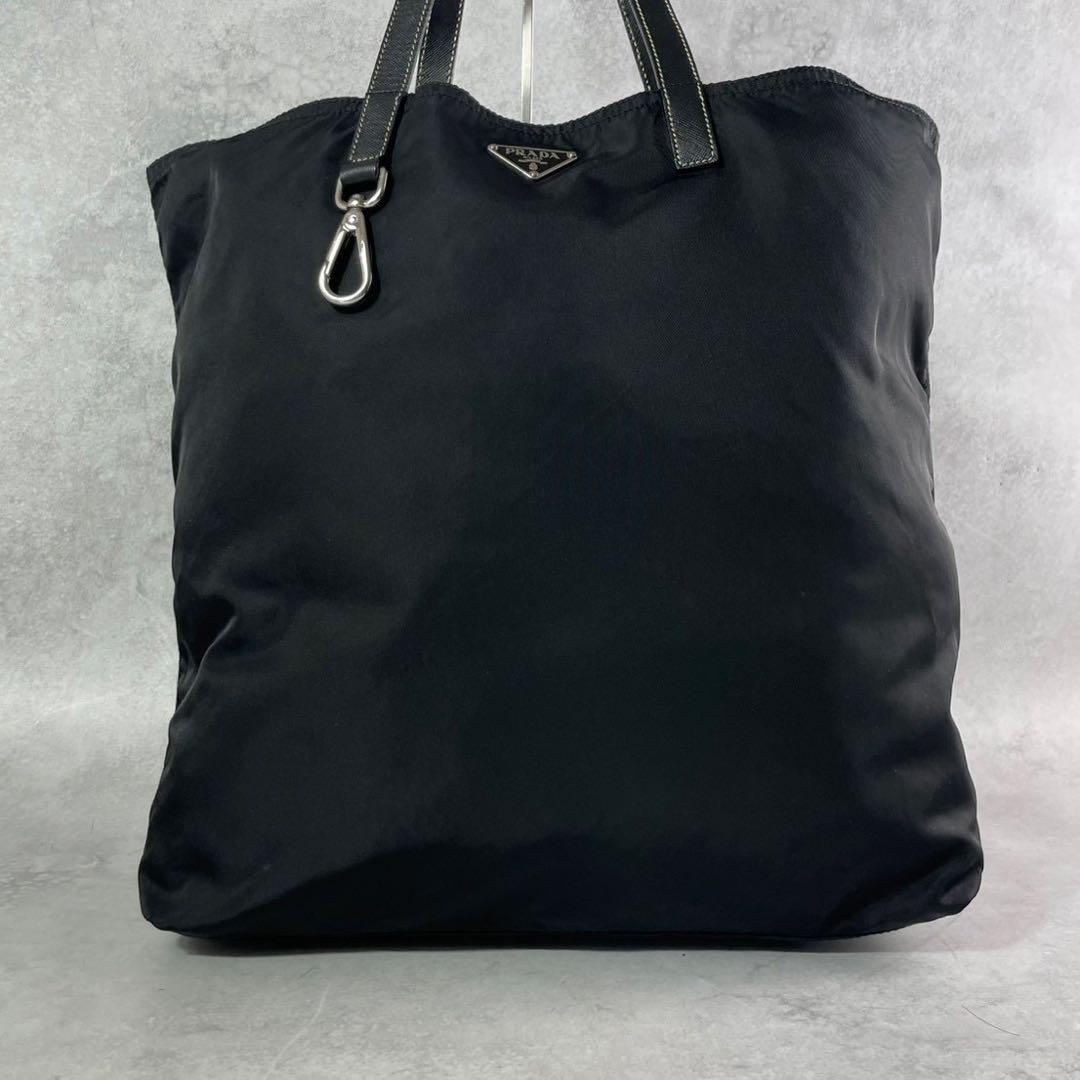 みんみ✨PRADA トートバッグ 黒 テスートナイロン 三角ロゴ カラビナ