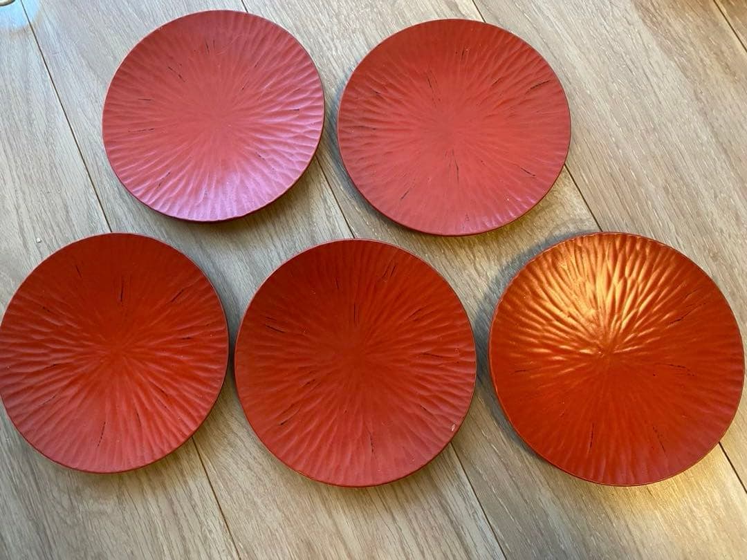 鎌倉彫り　宗工堂　木箱入り　朱塗り皿5枚セット