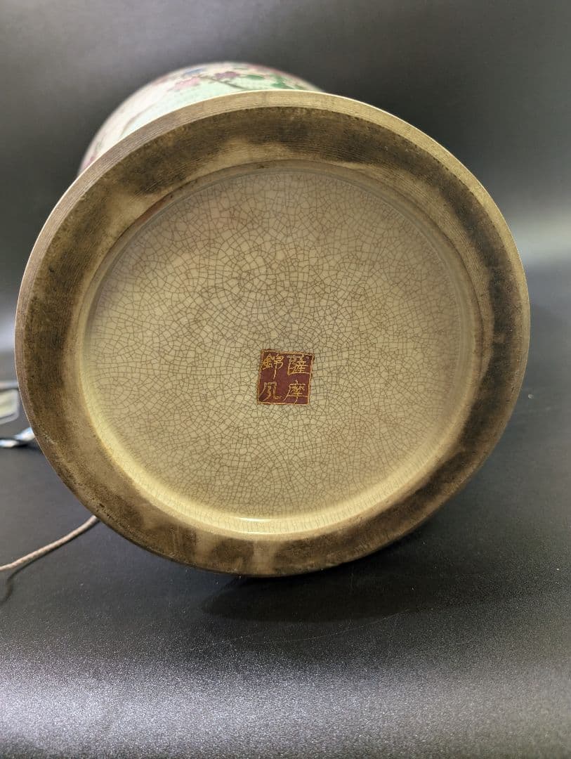 薩摩 錦風作 染錦花鳥図 飾壷 大花瓶 在銘 金彩 花瓶 壺 豪華絢爛 花詰