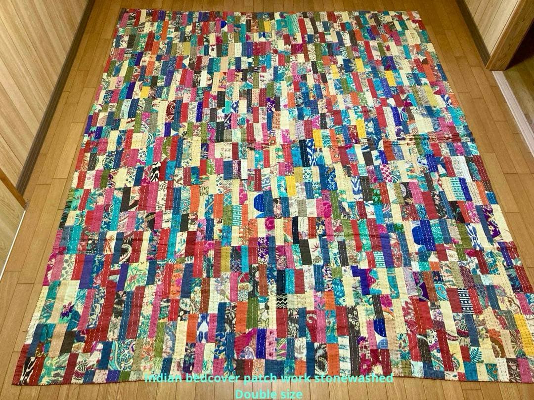 インド　ダブルサイズ　パッチワーク　ストーンウォッシュ×プリント花柄　フリーダ