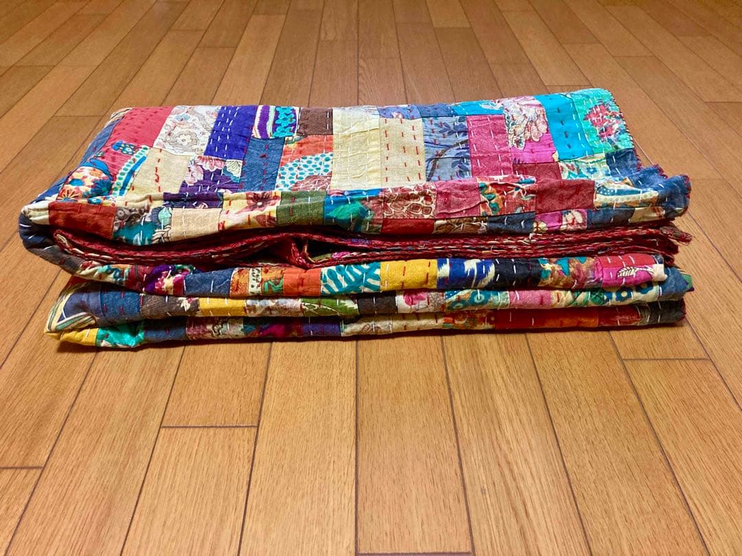 インド　ダブルサイズ　パッチワーク　ストーンウォッシュ×プリント花柄　フリーダ