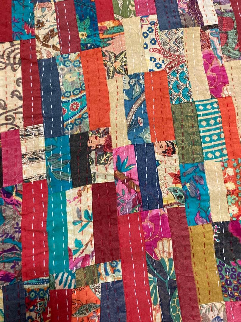 インド　ダブルサイズ　パッチワーク　ストーンウォッシュ×プリント花柄　フリーダ