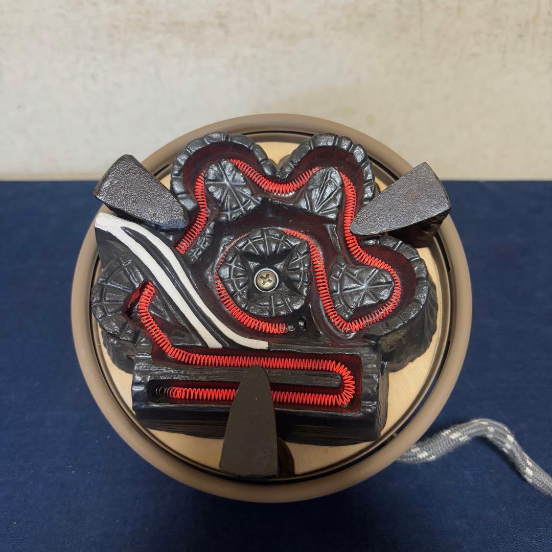 風炉 茶釜 電熱器 唐銅鬼面風炉釜 南鐐撮(銀摘)野々田製電熱器 敷板 底瓦