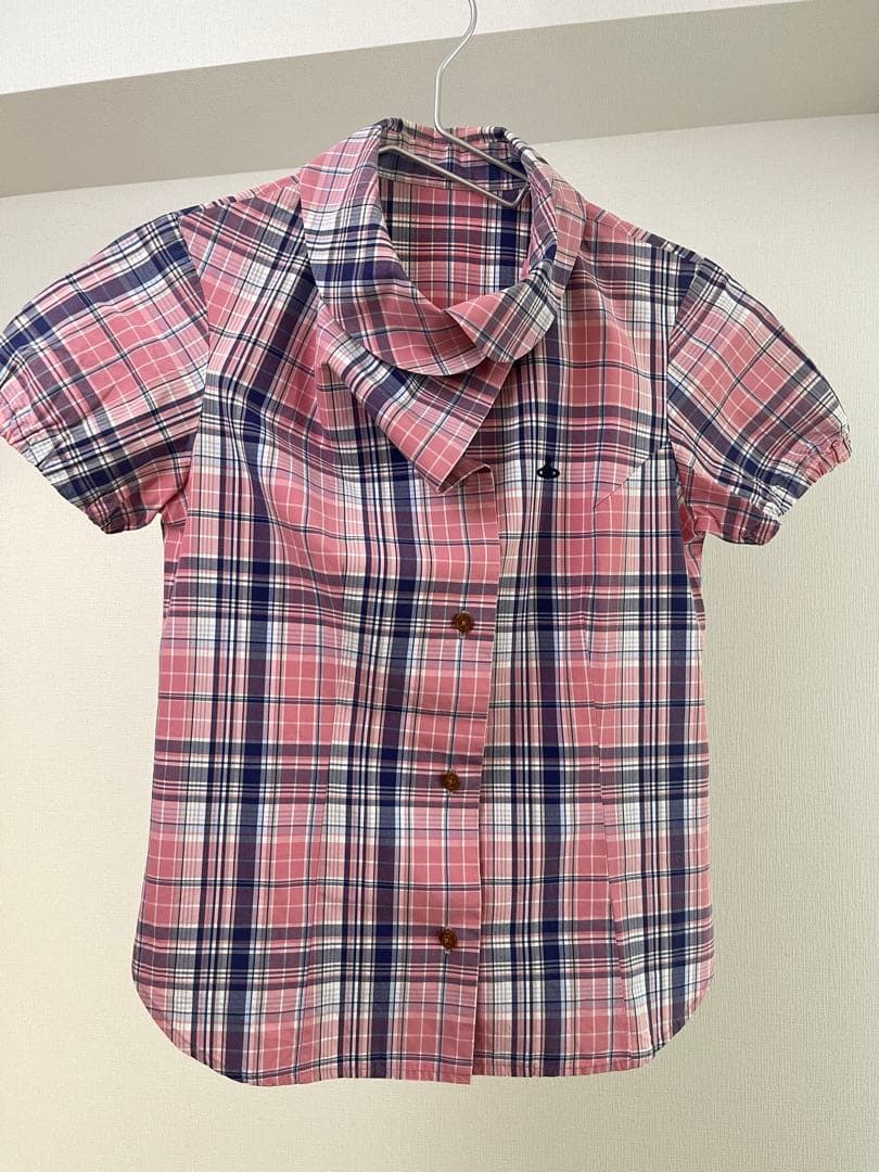 Vivienne Westwoodピンク系チェック 半袖シャツ 重ね襟