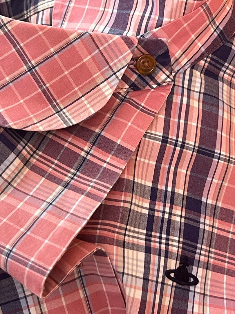 Vivienne Westwoodピンク系チェック 半袖シャツ 重ね襟
