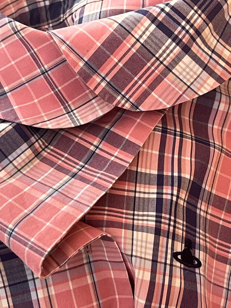 Vivienne Westwoodピンク系チェック 半袖シャツ 重ね襟