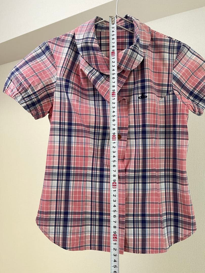 Vivienne Westwoodピンク系チェック 半袖シャツ 重ね襟