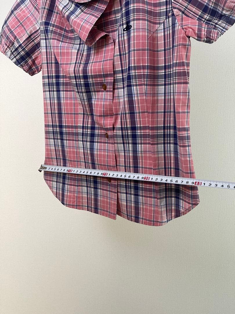 Vivienne Westwoodピンク系チェック 半袖シャツ 重ね襟