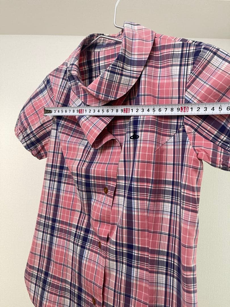 Vivienne Westwoodピンク系チェック 半袖シャツ 重ね襟
