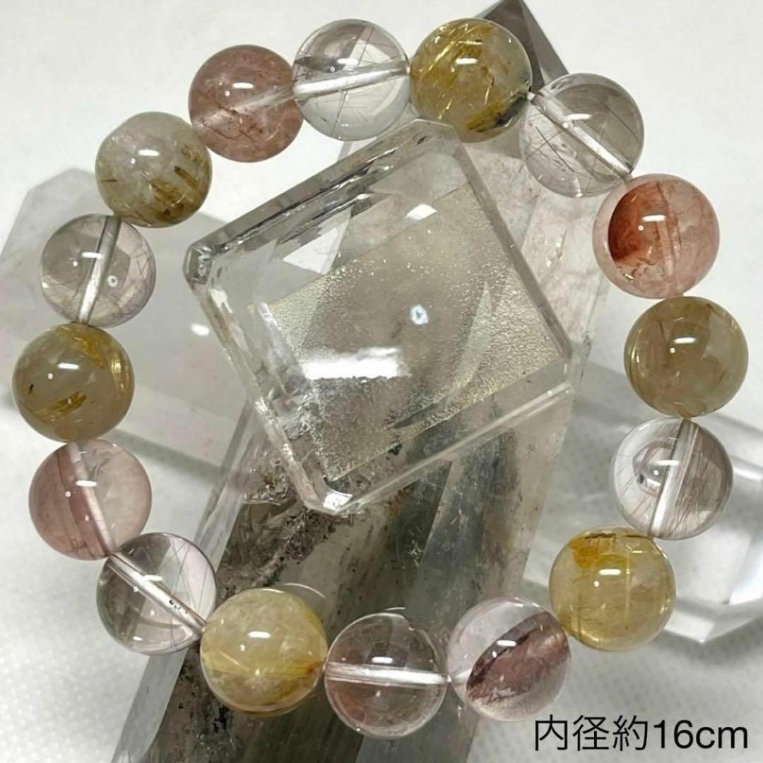 ルチルクオーツ　ライモナイト　パワーストーンブレスレット　内径約16cm