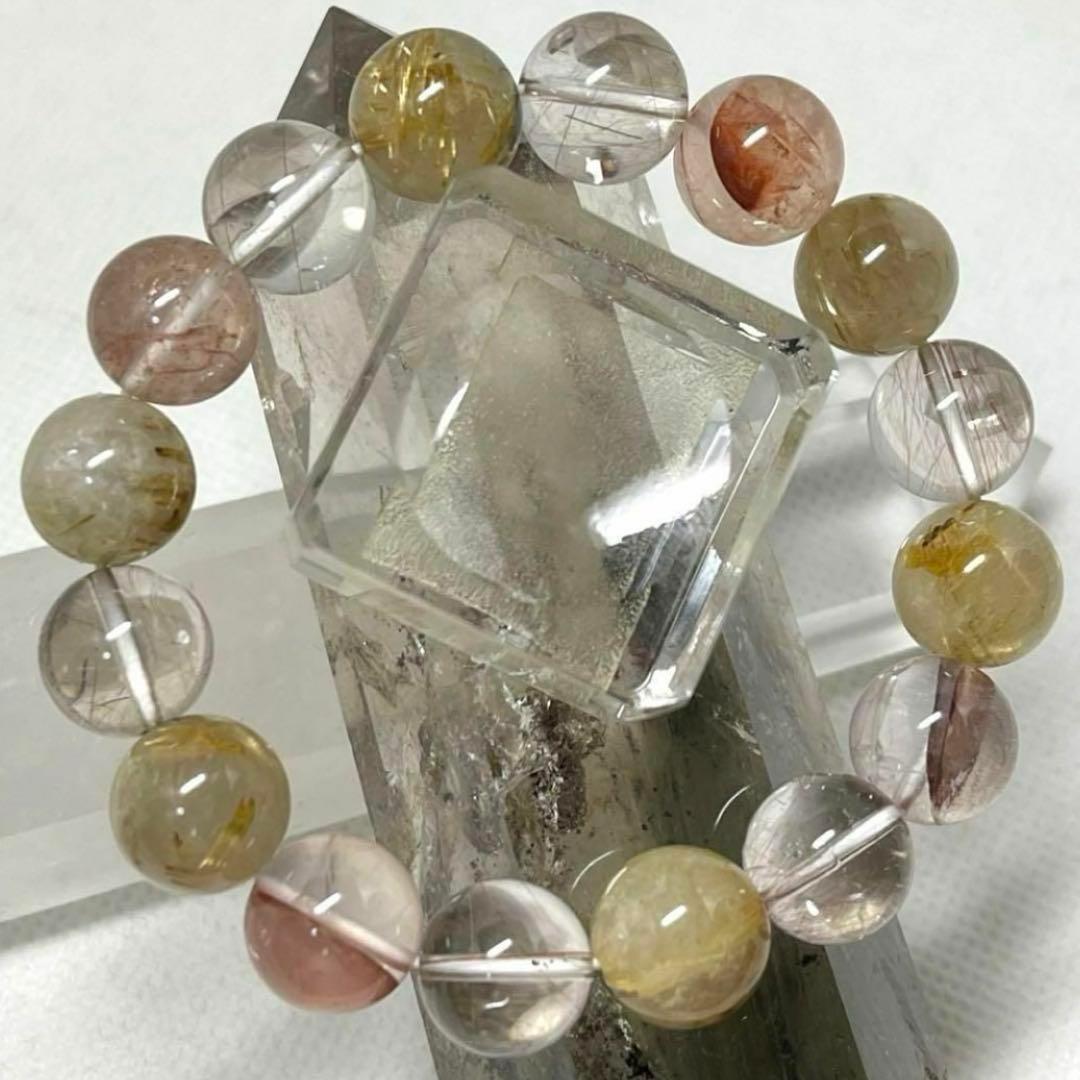 ルチルクオーツ　ライモナイト　パワーストーンブレスレット　内径約16cm