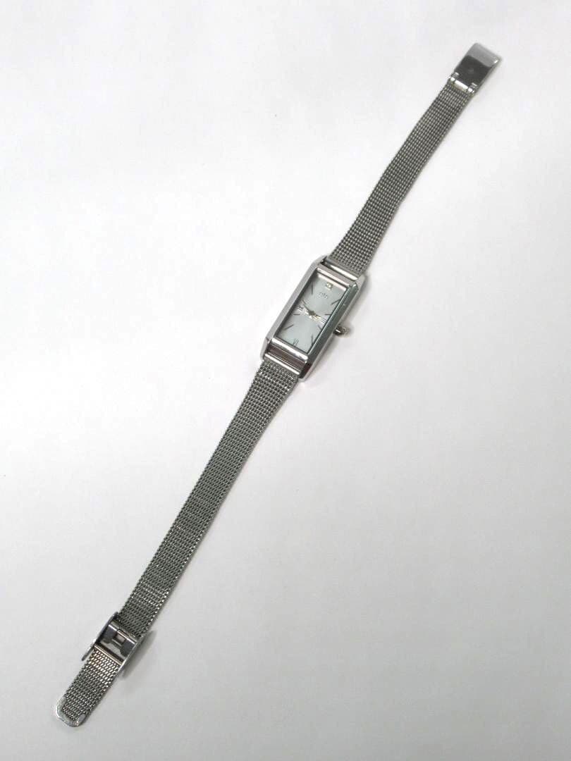 ete エテ レクタングルフェイス メッシュベルト シルバー 腕時計 1Pダイヤ