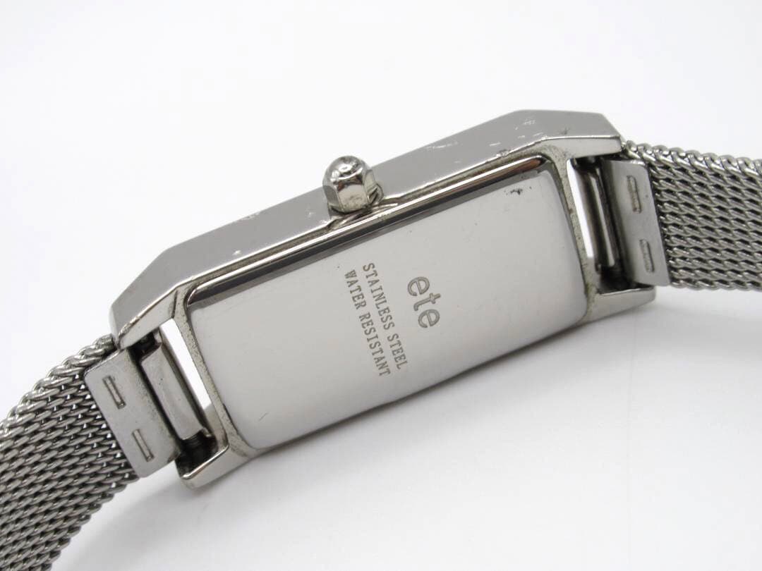 ete エテ レクタングルフェイス メッシュベルト シルバー 腕時計 1Pダイヤ