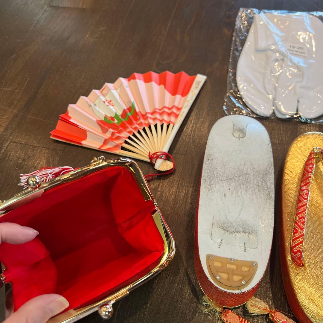 アンティーク 七五三 七歳 着物 作り帯 草履他小物一式 フルセット 御所車 絹