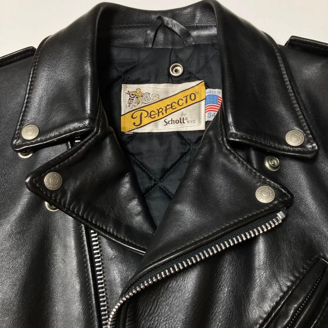 SCHOTT 618 USA製 34 ダブルライダース ブラック バイクタグ