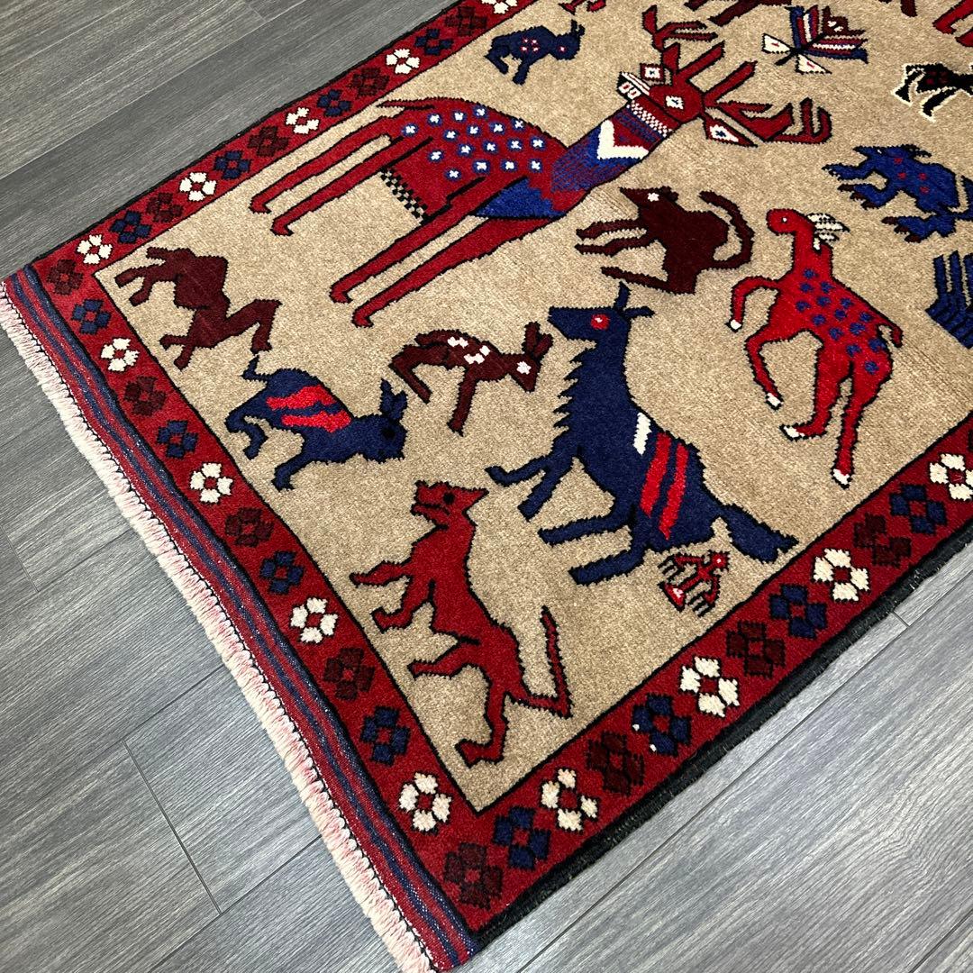 ヴィンテージ トライバルラグ手織り絨毯アニマルデザイン❣️❣️