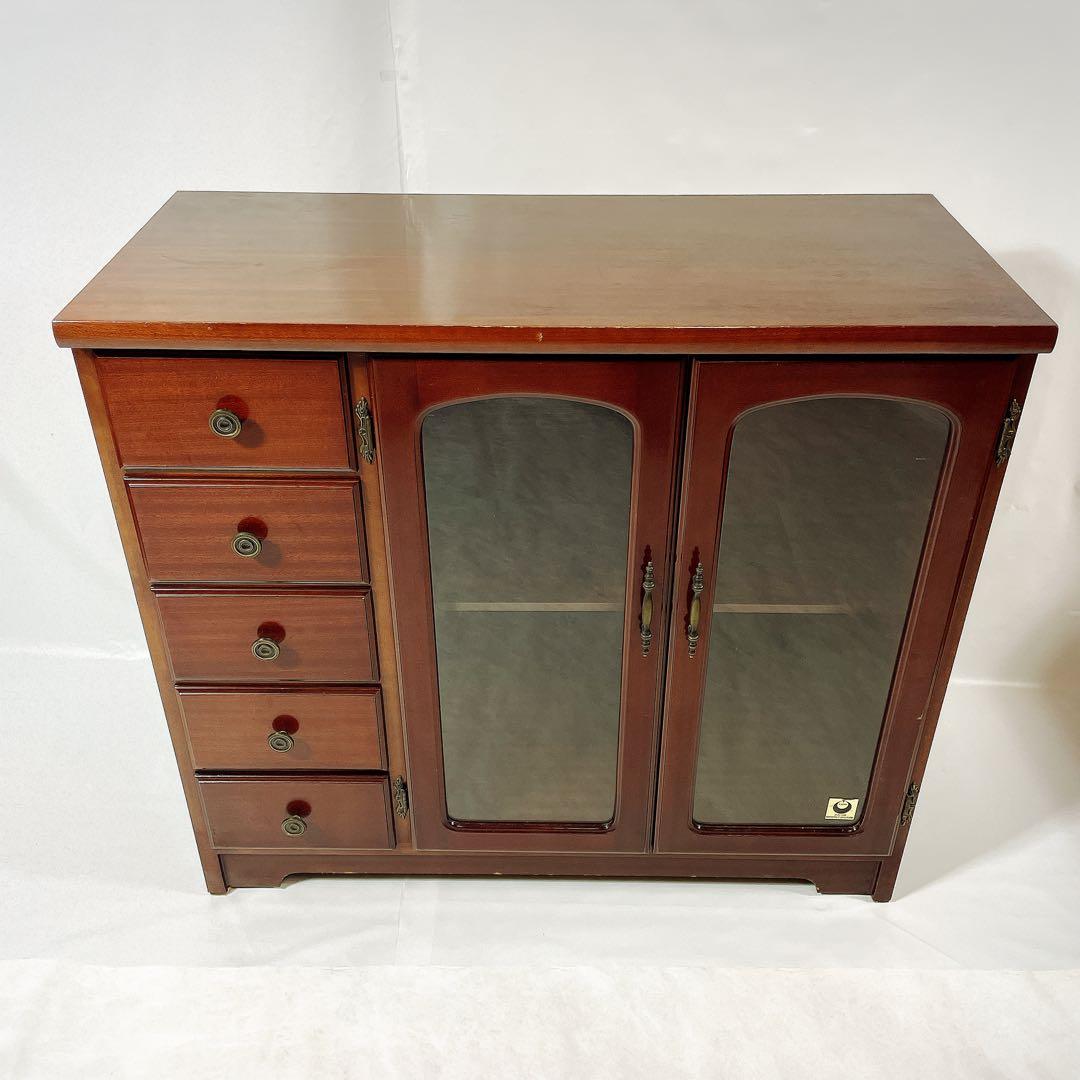 YAIRI キャビネット サイドボード 木製 ガラス扉 収納家具 レトロ