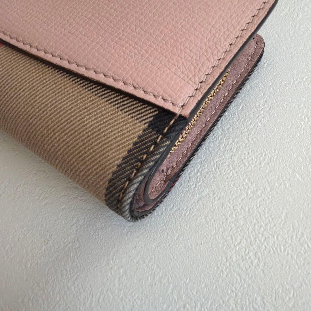 希少 BURBERRY バーバリー メガチェック 二つ折り財布 くすみ ピンク