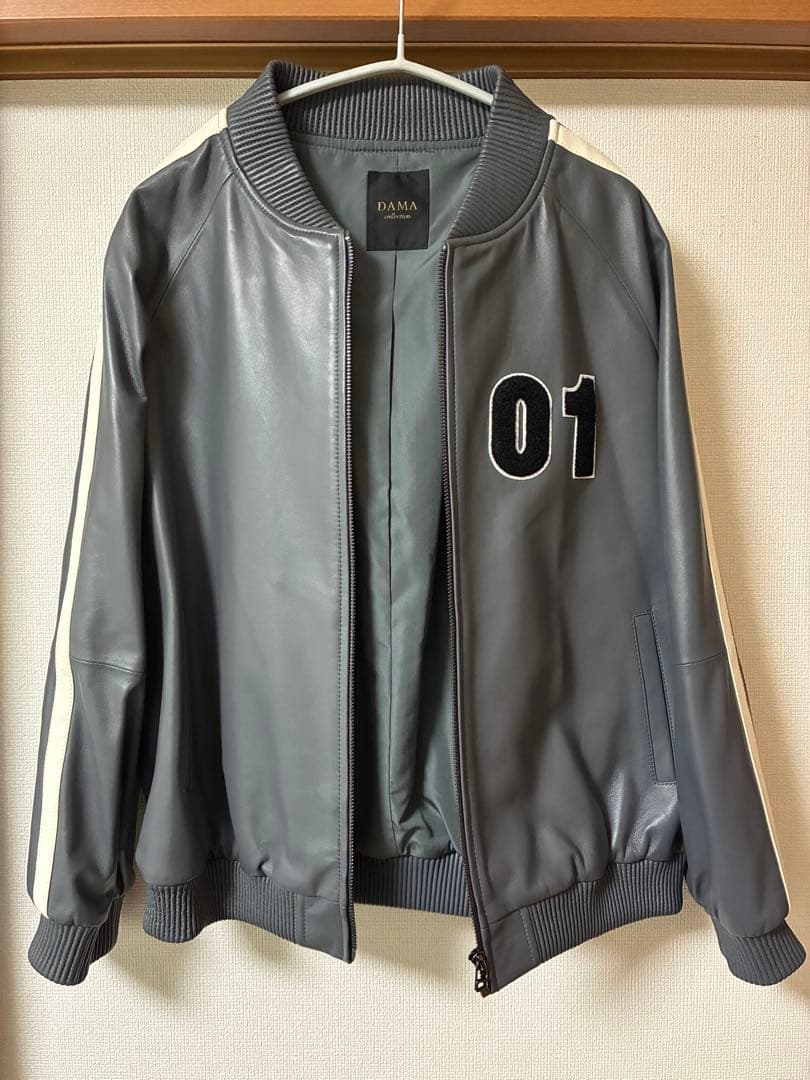 DAMA collection グレー レザージャケット LL ストライプ 01