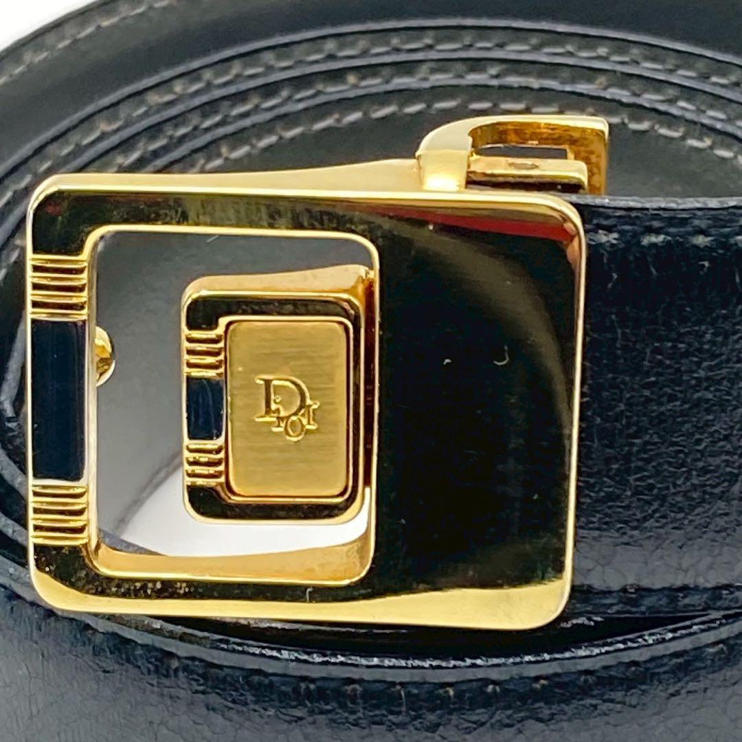 【美品】クリスチャンディオール　レザーベルト　ヴィンテージ　ロゴ金具　ブラック