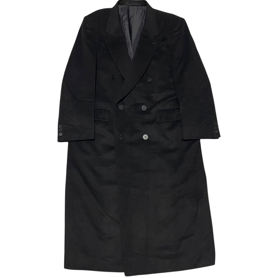 【カシミヤ100%×大きいサイズ】マキシ丈ダブルチェスターコート ブラック 3L