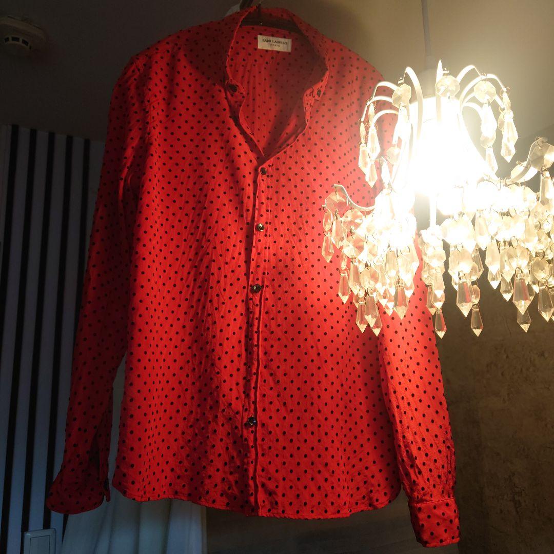 サンローラン／ドット柄（立体ドット）シルク長袖シャツ38