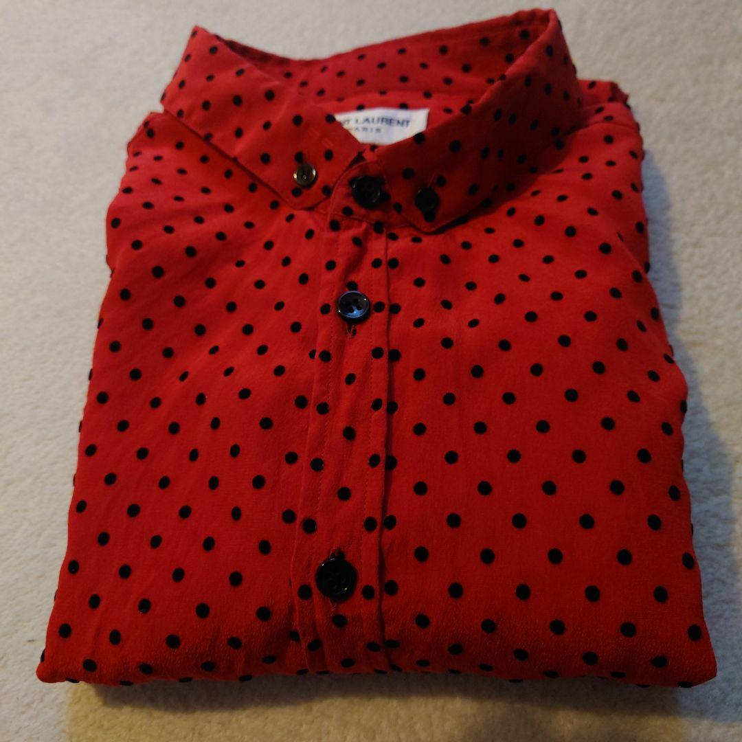 サンローラン／ドット柄（立体ドット）シルク長袖シャツ38