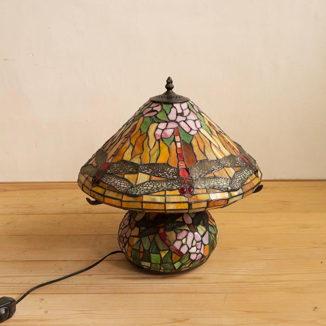 大きめ　ステンドグラス　ランプ　卓上　トンボ　ビンテージ　アンティーク　レトロ