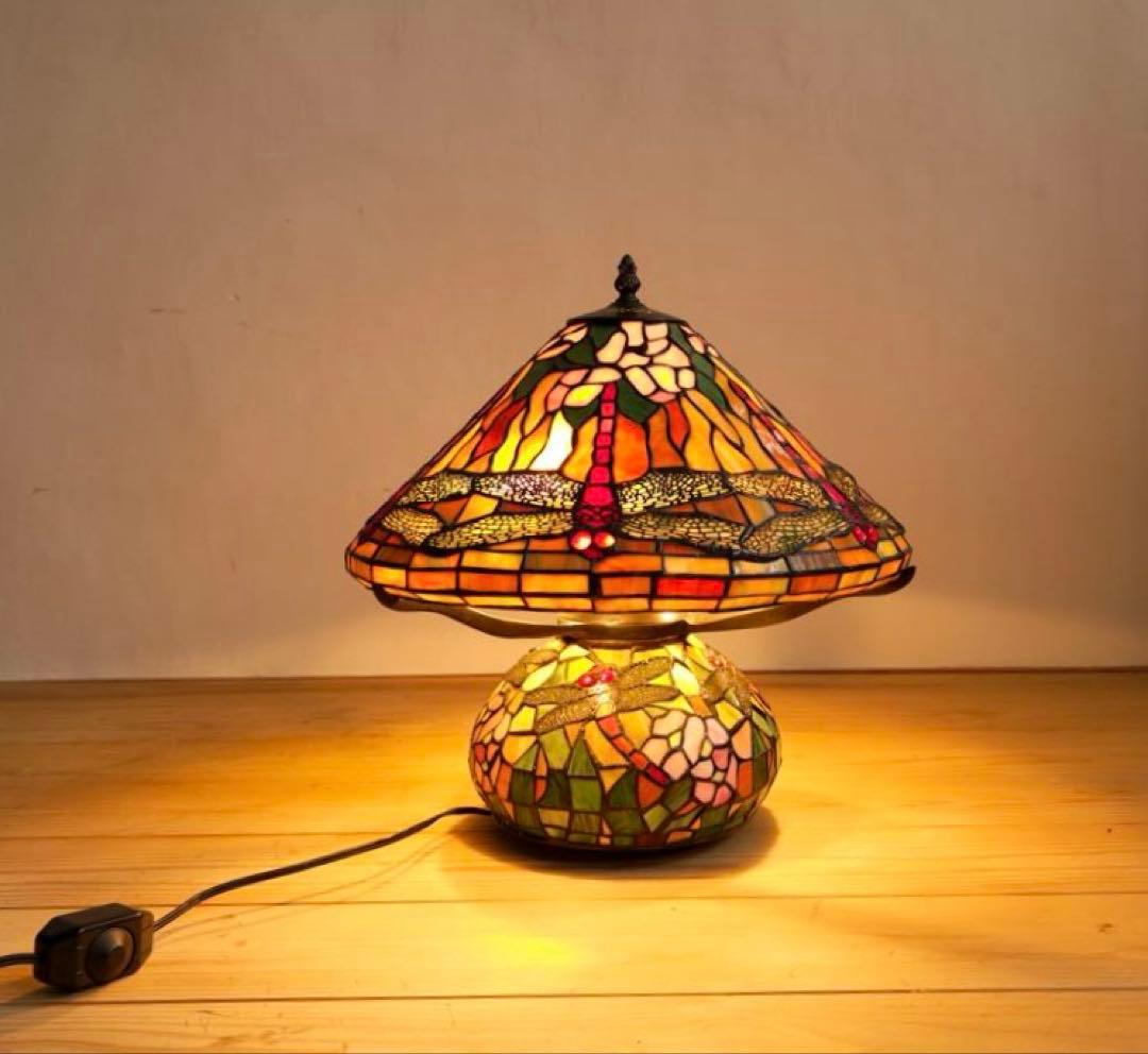 大きめ　ステンドグラス　ランプ　卓上　トンボ　ビンテージ　アンティーク　レトロ
