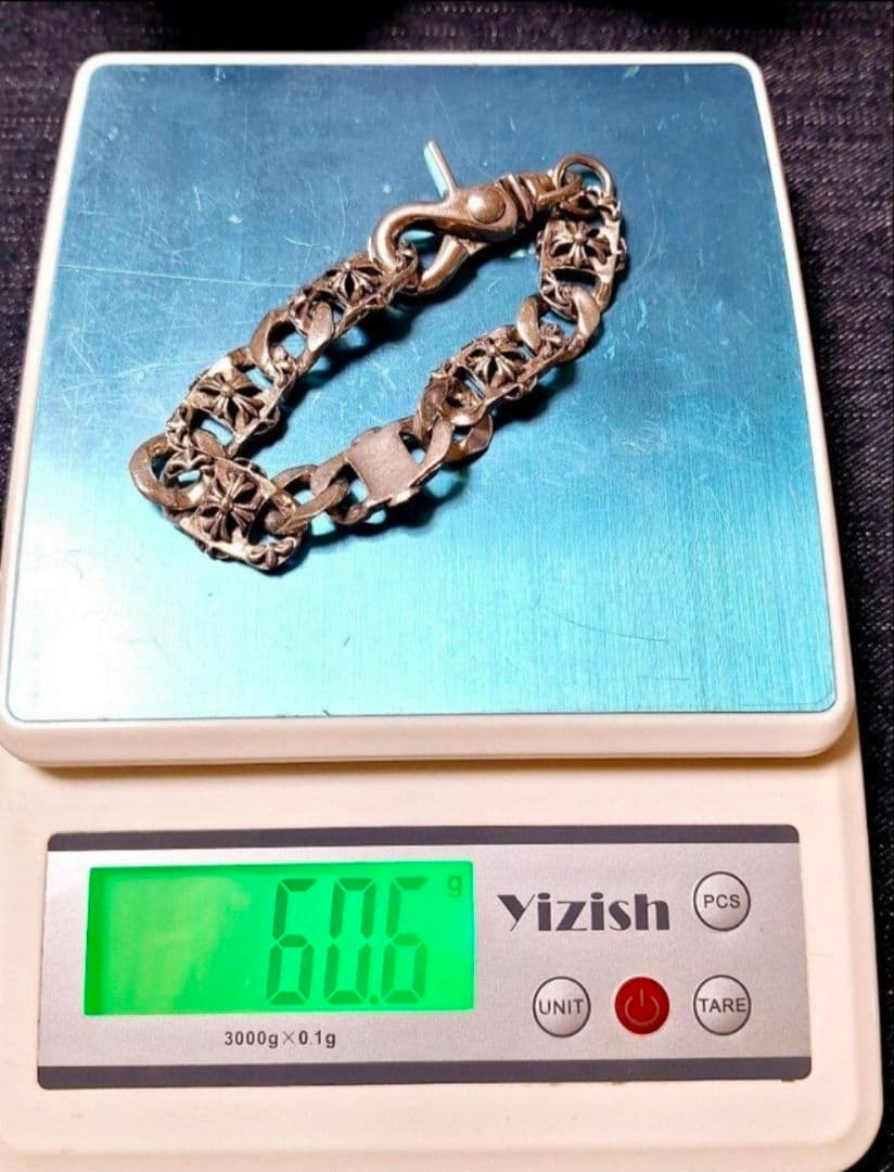 シルバー 花模様 チェーンブレスレット　刻印無し　60g