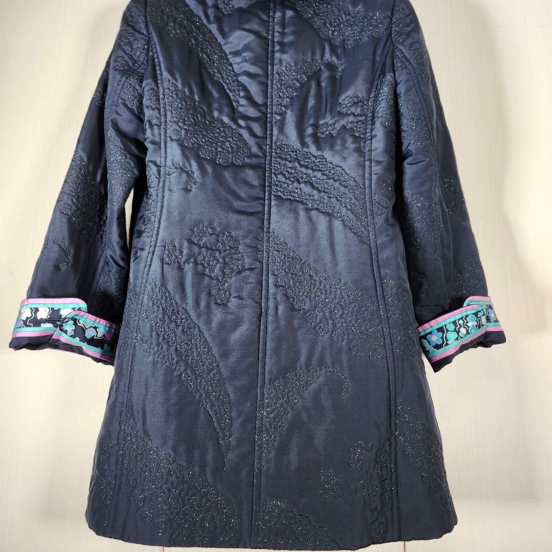 美品　レオナール 中綿　シルク100% ロングコート 襟 フォックスファー