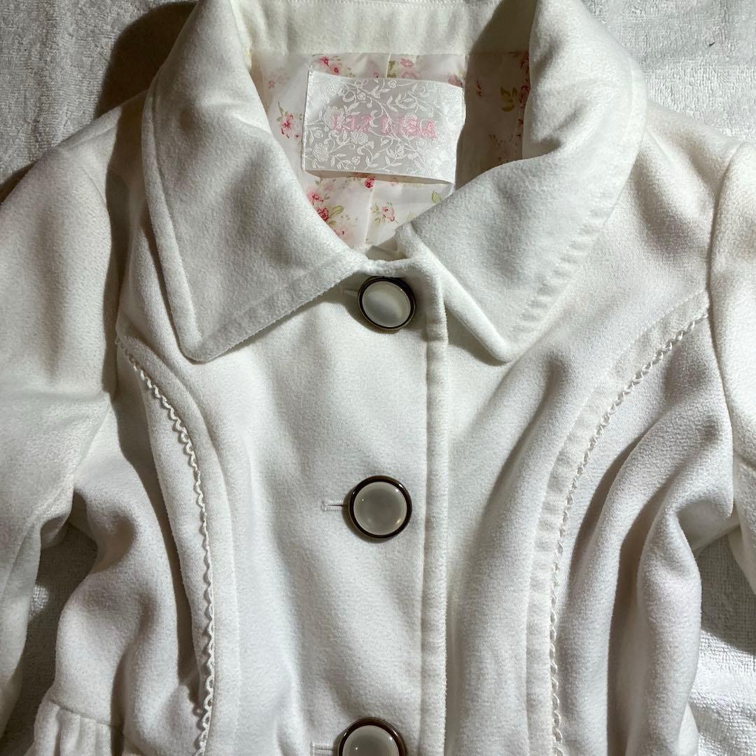LIZLISA 希少 ふわふわホワイトリボンコート アウター ローズ柄 姫カジ