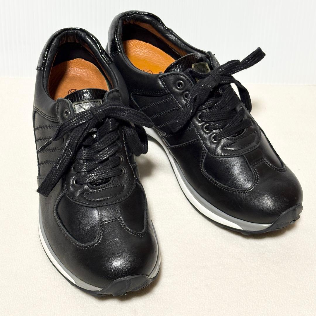 【Xsensible】 ストレッチウォーカー 37 黒 革 健康 綺麗 23.5