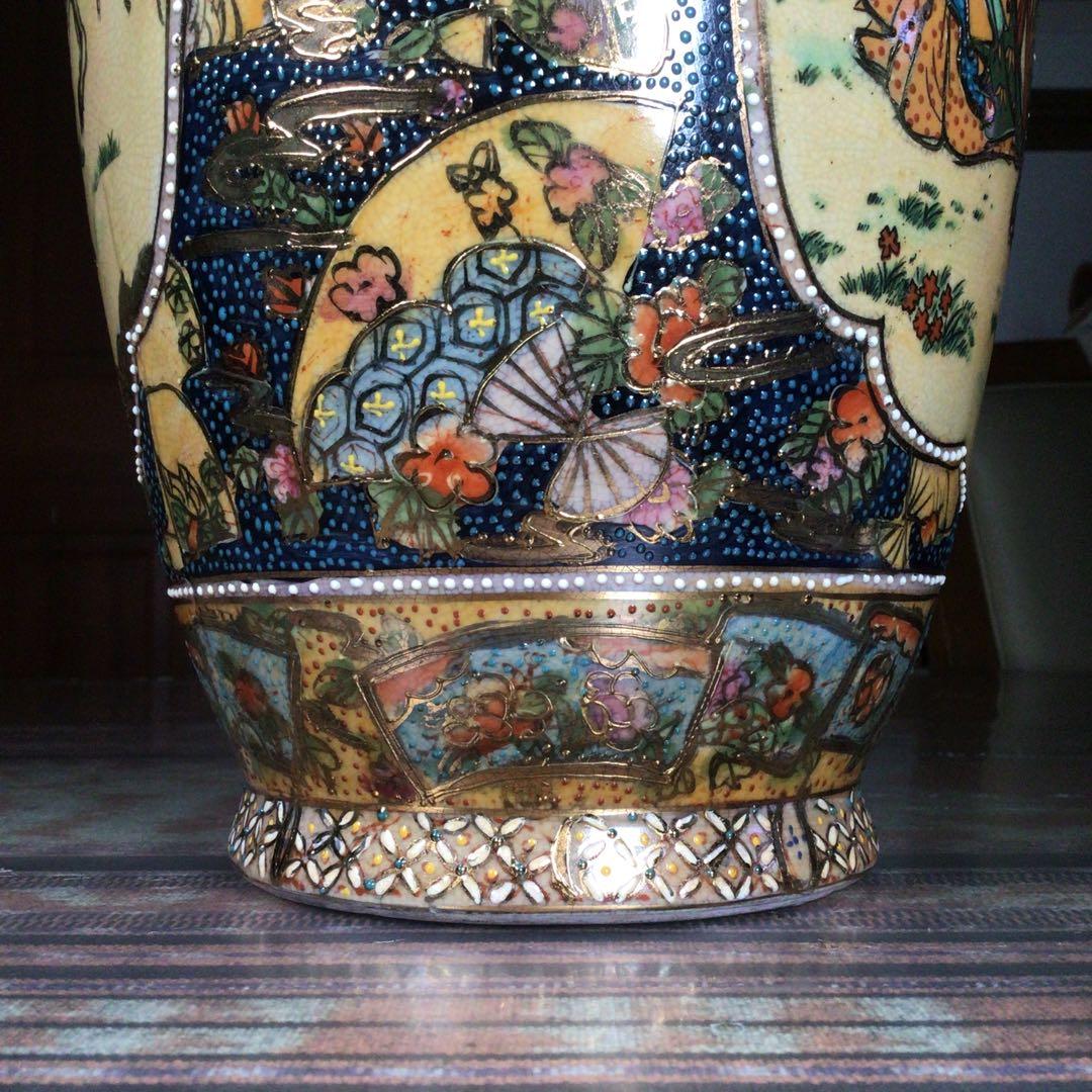 『発見うー特価』　薩摩焼　風林火山　青粒　金彩　花瓶　大サイズ