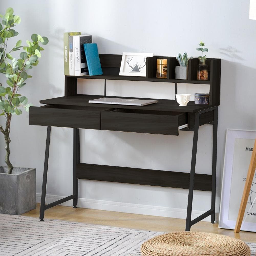 【ブラック】パソコンデスク 引き出し付き　収納台　ミシン台 学習机 勉強机