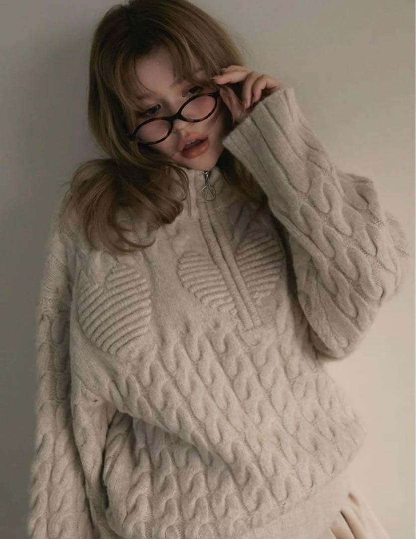 トップス andmary Heart loose knit beige