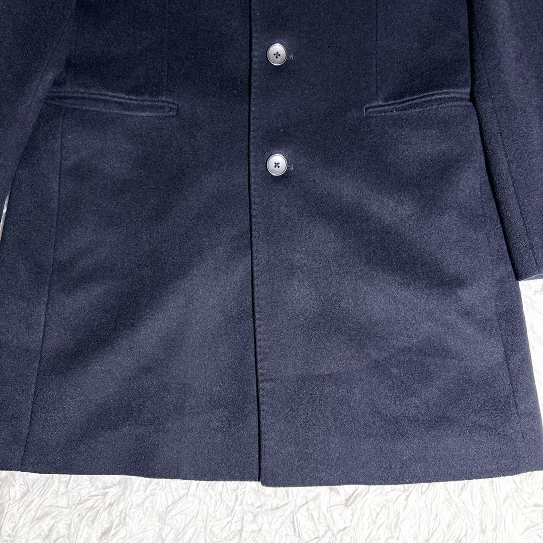 美品 UNIQLO カシミヤ混 チェスターコート ネイビー ロング丈 L