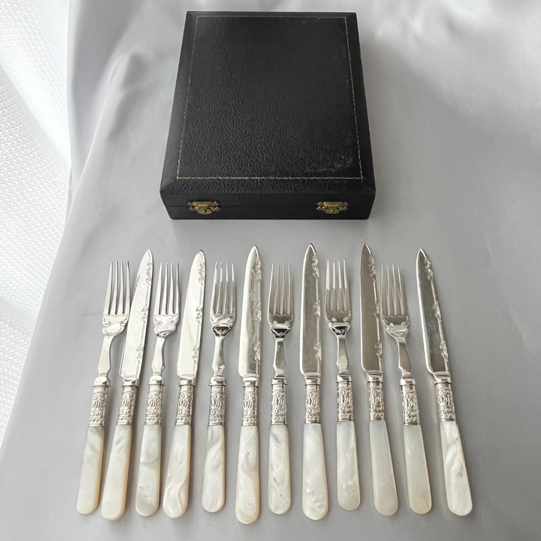 【Harrison Fisher】【白蝶貝】デザートセット ナイフ/フォーク