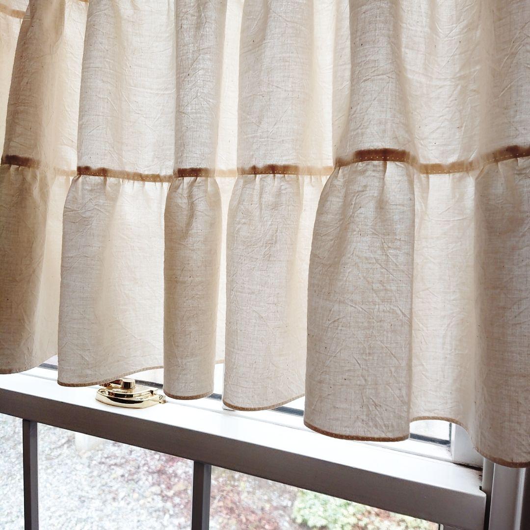 ナチュラルコットン♪３段ティアードカフェカーテン100cm×47cm キナリ無地
