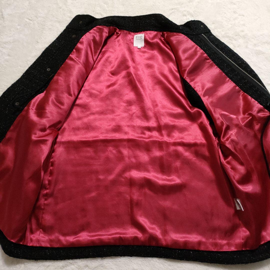 RhodolirioN ツイード ベスト 黒 赤裏地 キラキラ オーバーサイズ