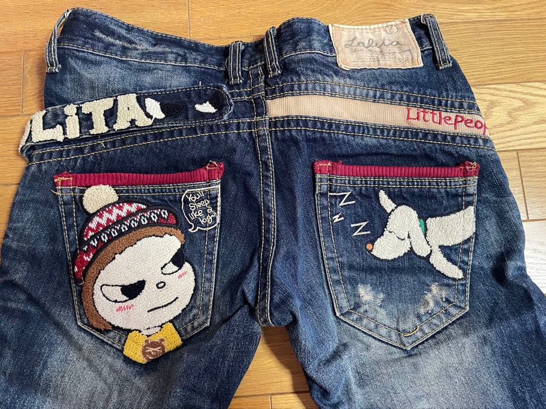 Lolita jeans 奈良美智　ヴィンテージ加工　サガラ刺繍デニム　Sサイズ