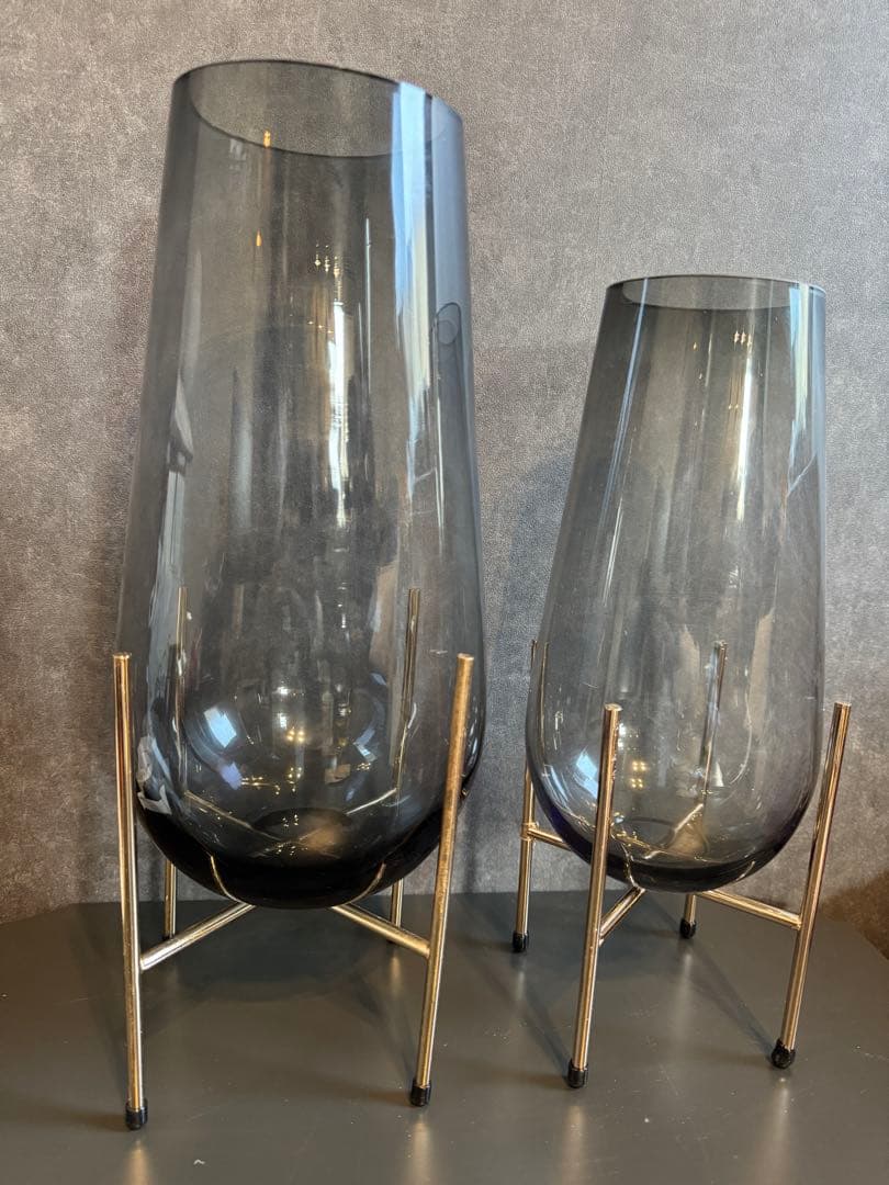 イシャス風　ベース　2個セット　花瓶　ガラス　インテリア　フラワー　黒　モダン